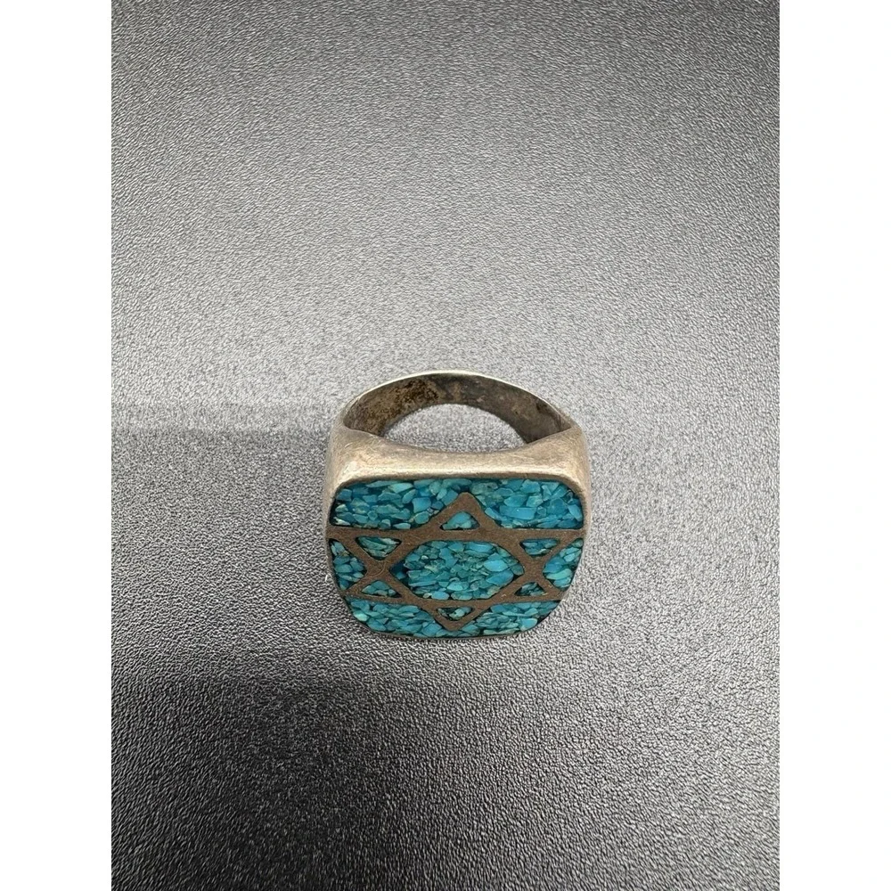 Sterling Silver‎ Star of David Turquoise Chip Ring Heavy Size 5.5 15.31g